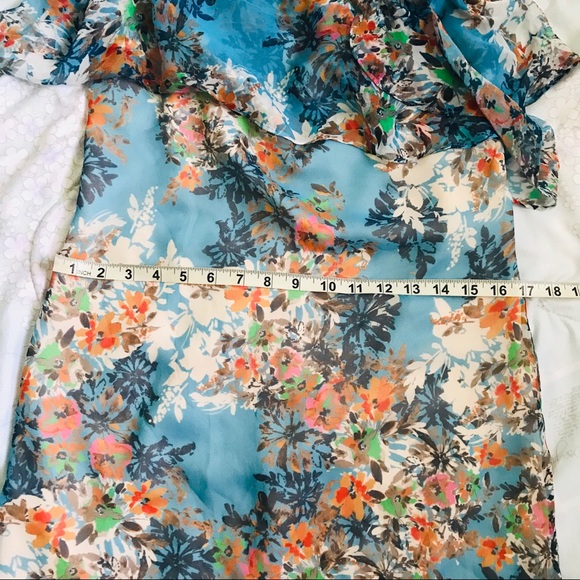 NWT Lavender Brown • Sky Blue Floral Silk Dress - Picture 12 of 16